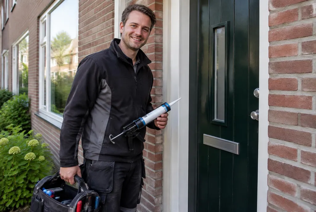 Vakman van Kitbedrijf Vlaardingen bij de voordeur van een woning
